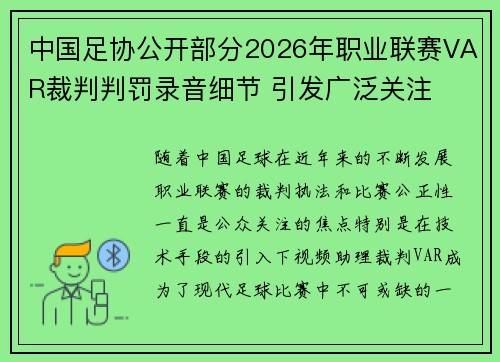 中国足协公开部分2026年职业联赛VAR裁判判罚录音细节 引发广泛关注 中国足协公开部分2026年职业联赛VAR裁判判罚录音细节 引发广泛关注